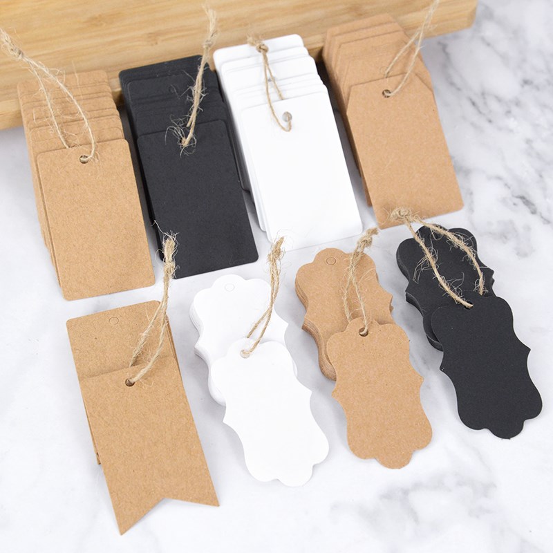 100pcs Blank Gift Tag Kruaft Paper Hang Tags Label with Rope