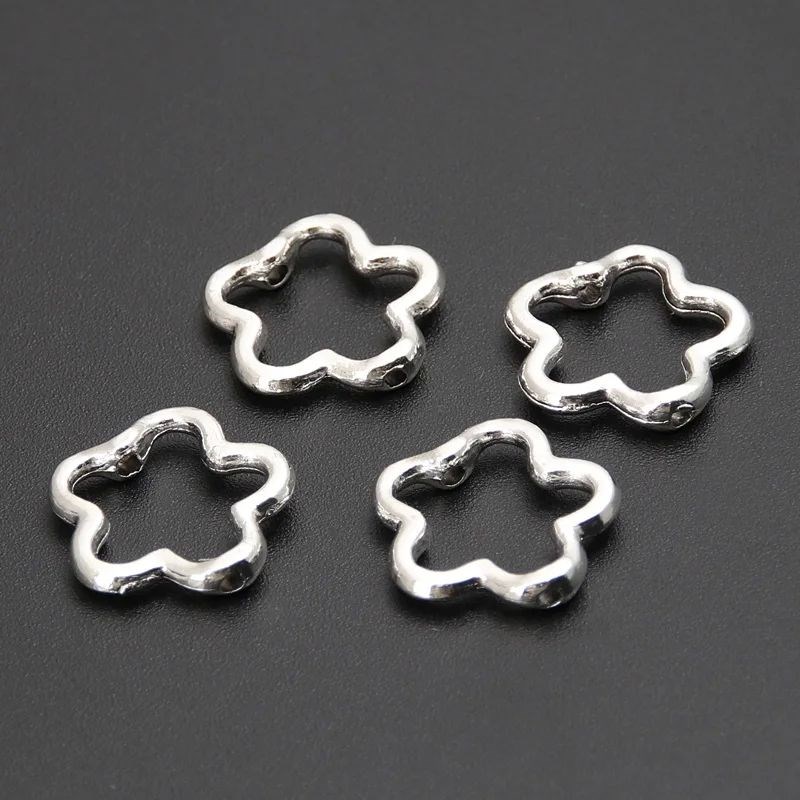 60pcs Silver Color 16x1t5mm Cute Hollow Flower Charms Connec