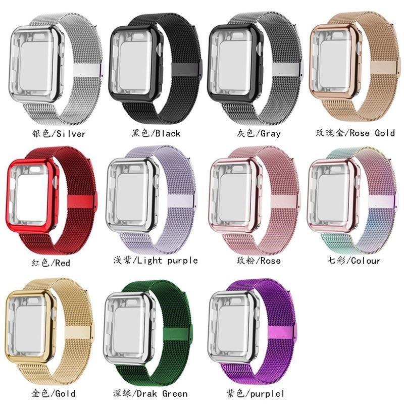 Milanese Loop band with case适用Apple Watch9P87/6/se/5/4/3/2