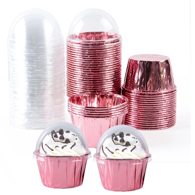 25/50pcs Foil Cupcake Liners HeatE Resistant Aluminum Cake C