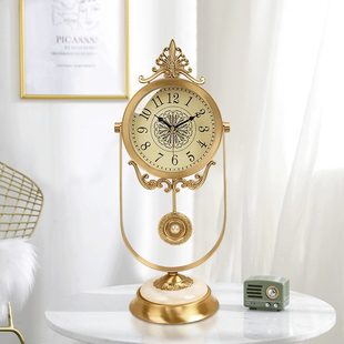 欧式 摆件 黄铜钟表台钟座钟现代美式 时钟别墅简约复古客厅家用台式