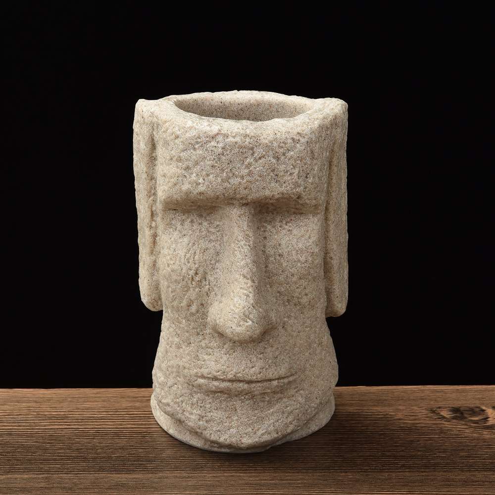 铭泽树脂砂岩工艺品摆件创意复活节岛笔筒办公家居装饰12311