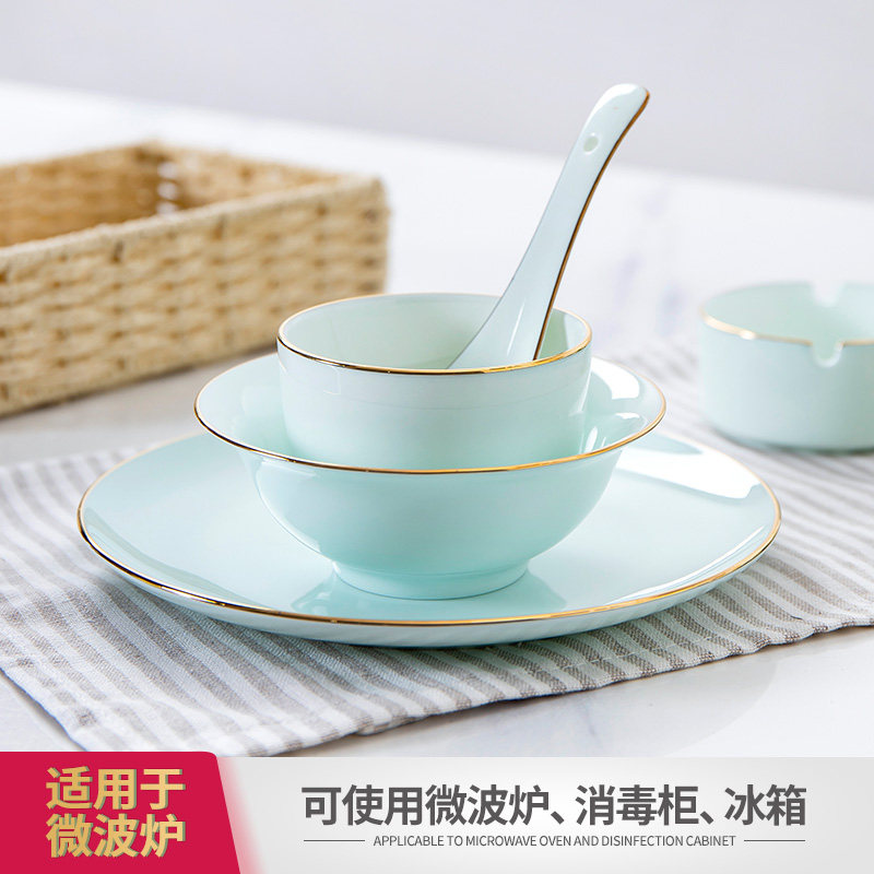 金边青釉骨瓷餐具会所中式餐厅创意陶瓷摆盘碗碟盘子骨瓷摆台套装,餐饮具,碗,淘宝优惠券,粉丝福利购,淘宝优惠卷