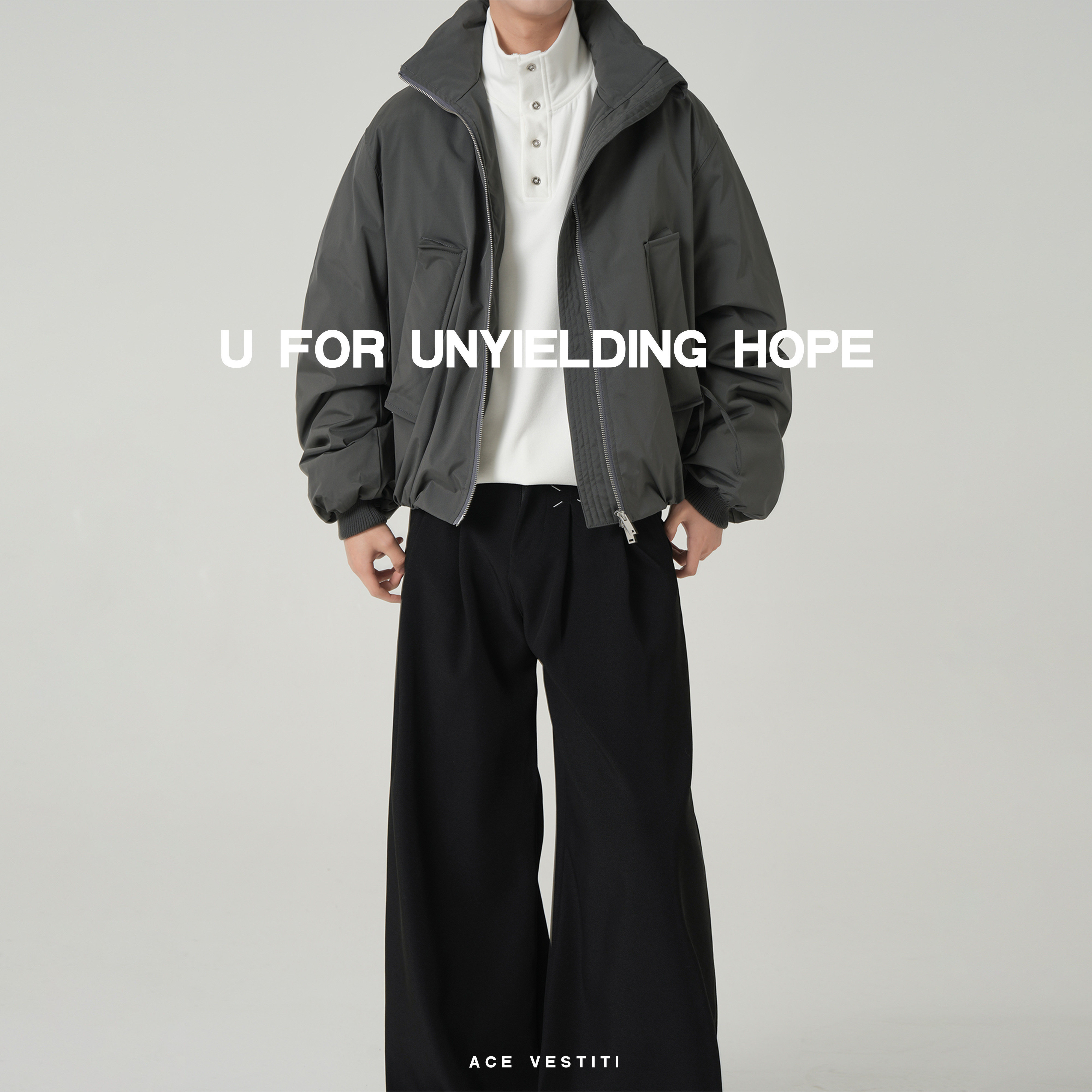 ACE VESTITI 夹克式立领白鸭绒羽绒服男cleanfit短款飞行员外套