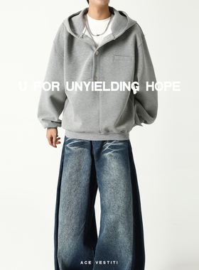 ACE VESTITI 半开襟重磅太空棉连帽卫衣男款小众设计宽松慵懒感
