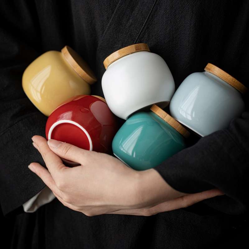 小号茶叶罐迷你便携小容量纯色釉陶瓷密封罐茶叶储存罐防潮收纳罐