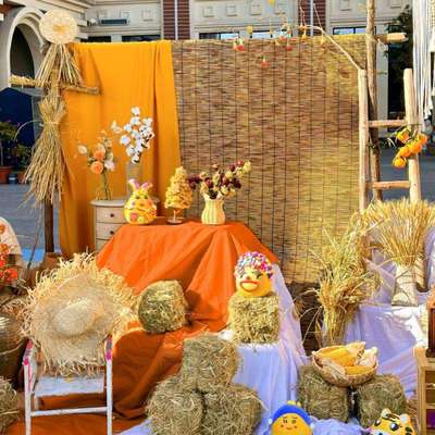 幼儿园秋天自然角环创背景布晒秋主题区布置秋收氛围场景装饰挂布