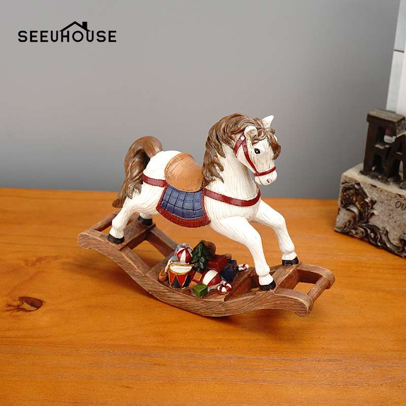 跨境圣诞木马树脂工艺品圣诞树装饰家居房间卧室欧式仿真动物摆件