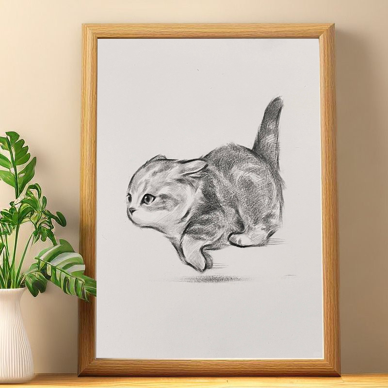 素描画相框摆台装饰画玄关客厅桌面摆件送朋友礼物小众过道猫咪图片