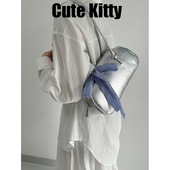 Cute Kitty芭蕾风蝴蝶结手提银色包包女潮韩国小众腋下包大容量包