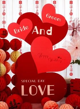 婚宴布置场景装IBL饰红背景结网墙kt板摆件超大立喜字婚礼用品大