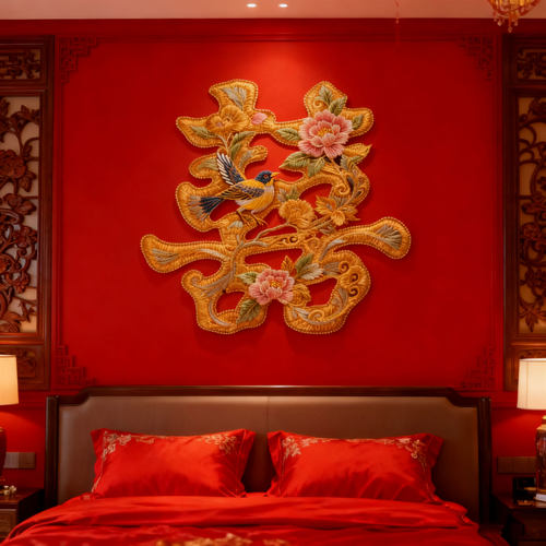 热门结婚订婚超火立体刺绣龙凤喜