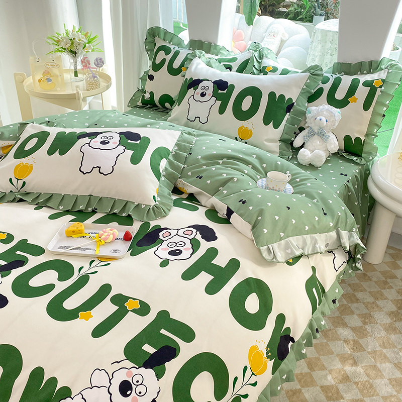 韩式公主风床裙款四件套全棉100床单被套宿舍R三件套床上用品4,床上用品,床品套件/四件套/多件套,淘宝优惠券,粉丝福利购,淘宝优惠卷