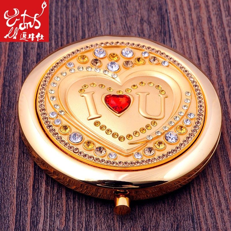 圆形翻盖双面随身化妆镜便携式折叠小镜子精Q品随身镜金属公主镜