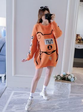 孕妇装秋冬款时尚款潮妈打底x衫秋冬内搭圆领孕妇套头毛衣短款加