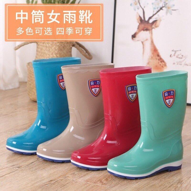 春夏时尚雨鞋女成人雨靴中u筒水鞋牛筋底女士防滑套鞋高筒水靴胶