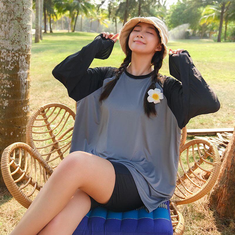 大码泳衣女胖mm200斤分体三件套长袖罩衫五分裤P微胖女孩遮肉2024