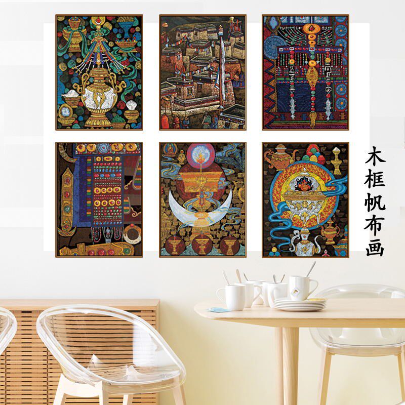 藏族祥巴海报茶吧咖啡厅个性装饰画墙贴藏族挂画民族Y风布艺画02