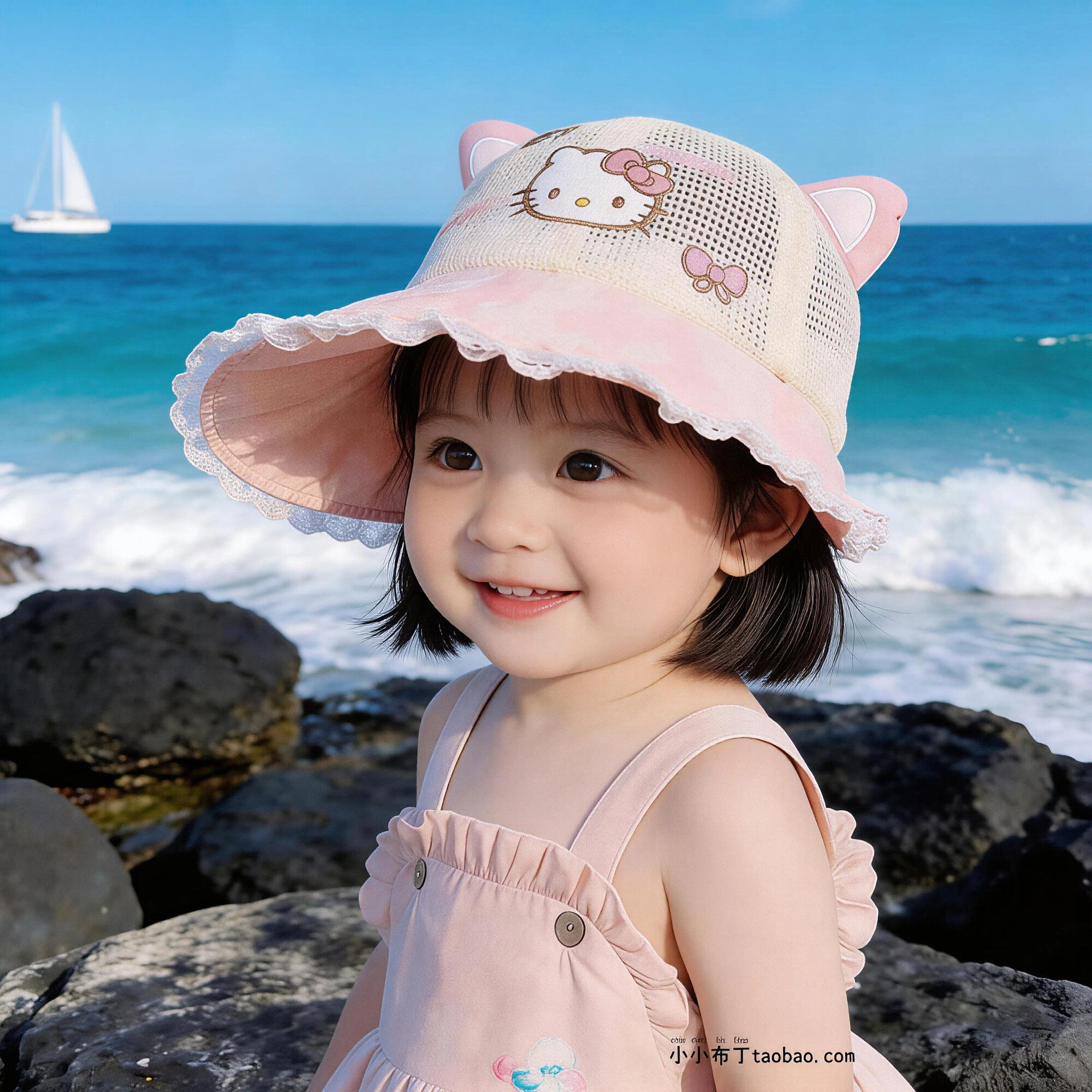 女宝宝遮阳帽子夏季薄款透气大檐鸭舌帽儿童可爱甜美防晒太阳网帽