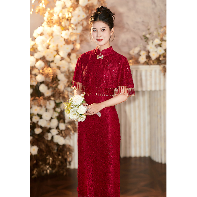红色旗袍敬酒服新娘2025新款
