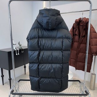 欧货黑色羽绒服女j中长款 飘带大被子过膝保暖宽松加 2024冬季 新款