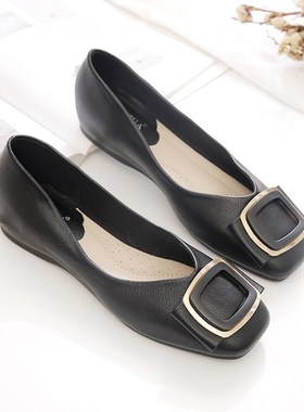 单鞋女平底鞋2024o年春秋新款女鞋子百搭浅口豆豆鞋软皮软底妈妈