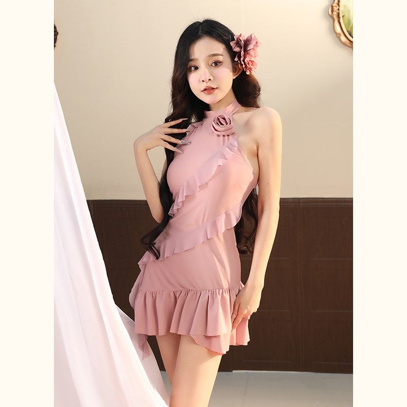 花房姑娘泳衣女款高级感连v体裙式平角裤保守遮肉泡温泉度假游泳,运动/瑜伽/健身/球迷用品,连体泳衣,淘宝优惠券,粉丝福利购,淘宝优惠卷