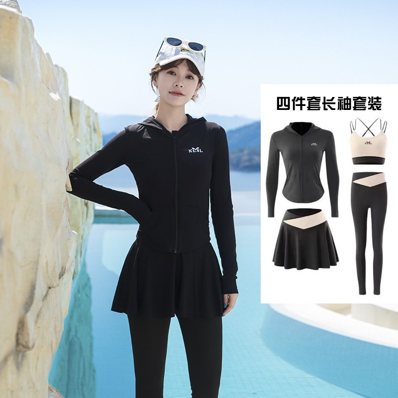 2025新款f分体泳衣女士四件套长袖长裤防晒冲浪潜水母服温泉游泳