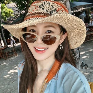 沙滩度假出游遮X阳巴拿马礼 民族风手工钩针可折叠大檐草帽女夏季