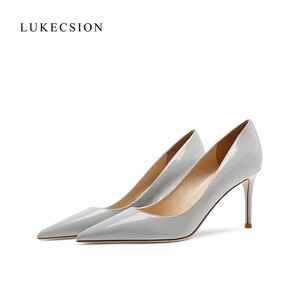 LUKECSION漆皮高跟鞋女2021春款细I跟百搭职业浅口工作尖头单鞋秋