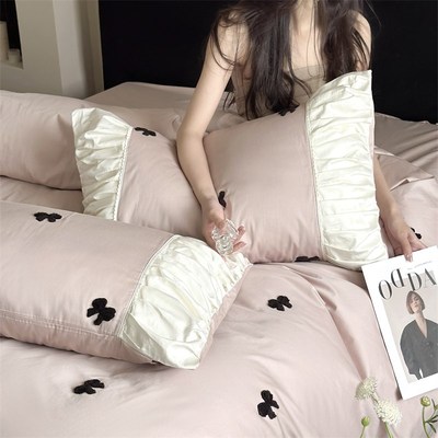 HJ高端法式公主风全棉100S长绒棉四D件套床单被套纯棉床品2024新