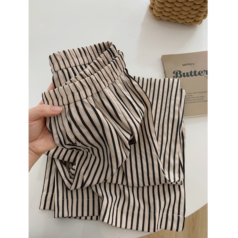 慵懒遛弯条纹阔腿裤女夏季宽松显瘦直筒松紧腰S薄款休闲拖地长裤,女装/女士精品,休闲裤,淘宝优惠券,粉丝福利购,淘宝优惠卷