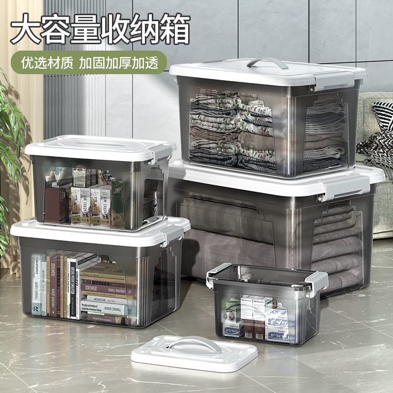 透明收纳箱整理箱塑料箱子有盖手H提储物箱大小号衣物收纳盒