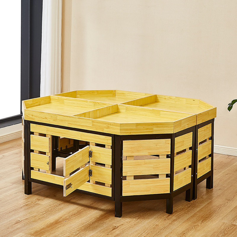 超市水果货架展示架蔬菜架各种干果货架钢木结合展示货架中岛