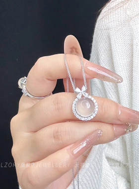 蝴蝶结玉髓项链女S925银