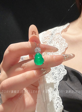 绿玉髓葫芦925银镶钻项链女款