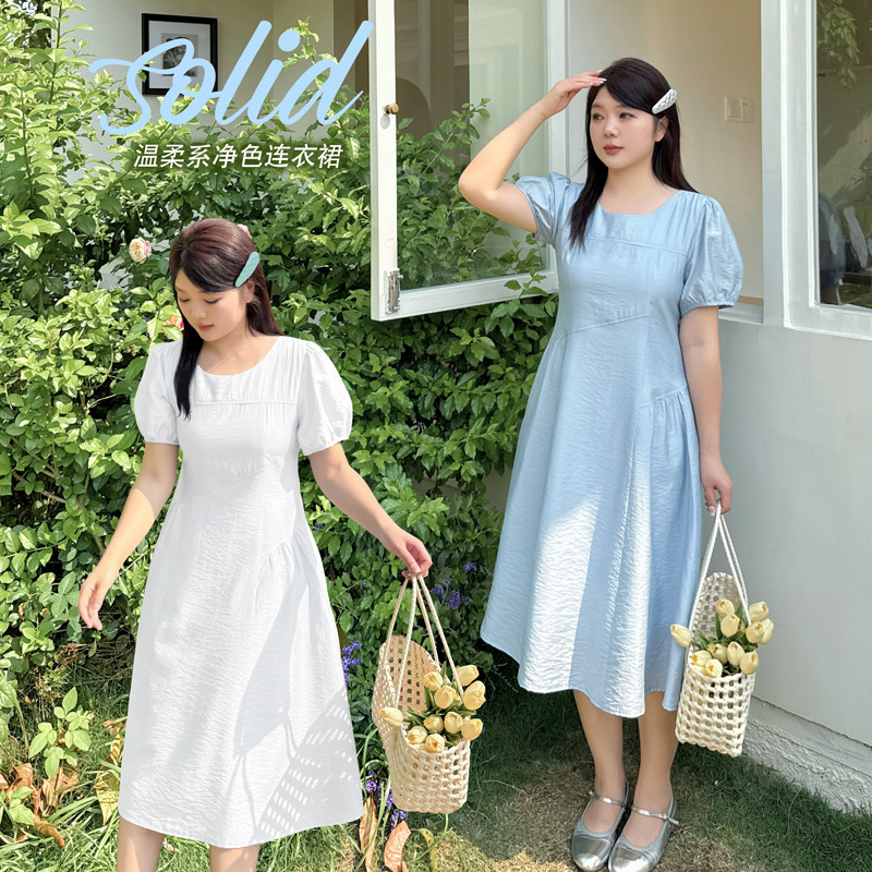 k3007胖mm显瘦连衣裙2025夏季新款大码女装气质遮肚子长款连衣裙