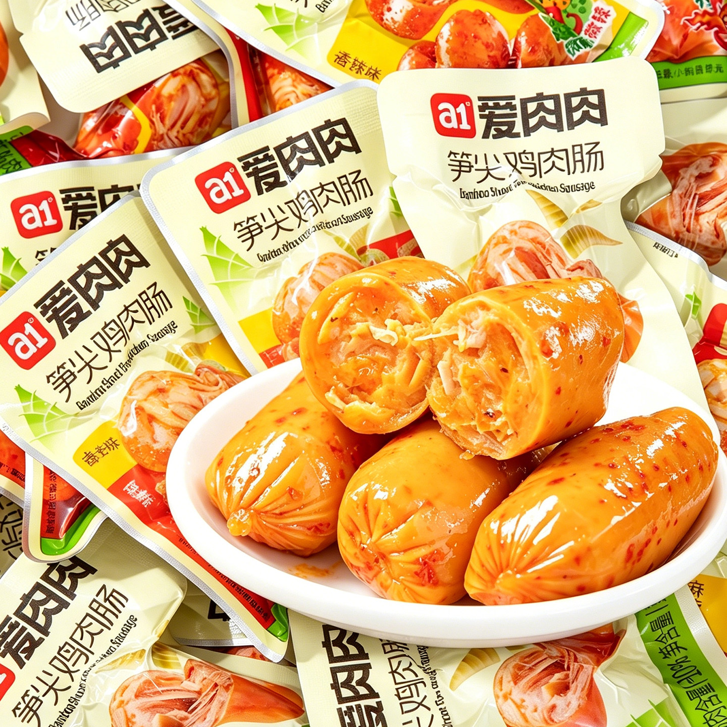 现货鸡肉休闲解馋零食a1爱肉肉笋尖鸡肉肠开袋即食脆皮烤肠热狗休