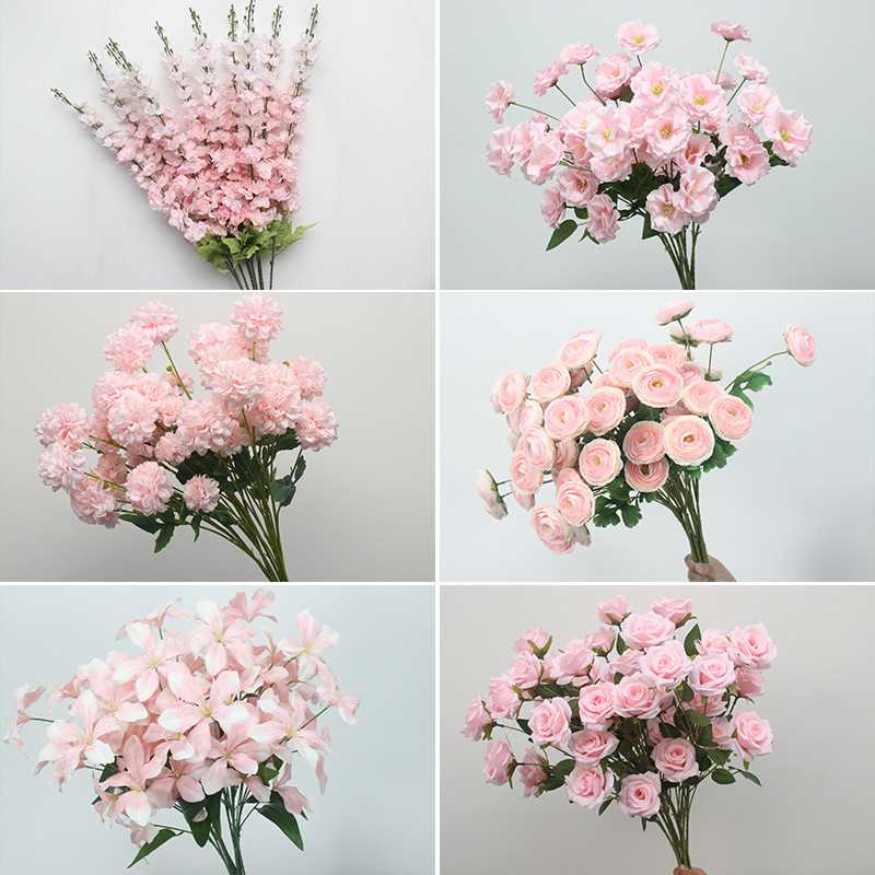 10枝装粉色仿真花婚庆绢花婚礼布置装饰花材假花绣球文心插花花艺