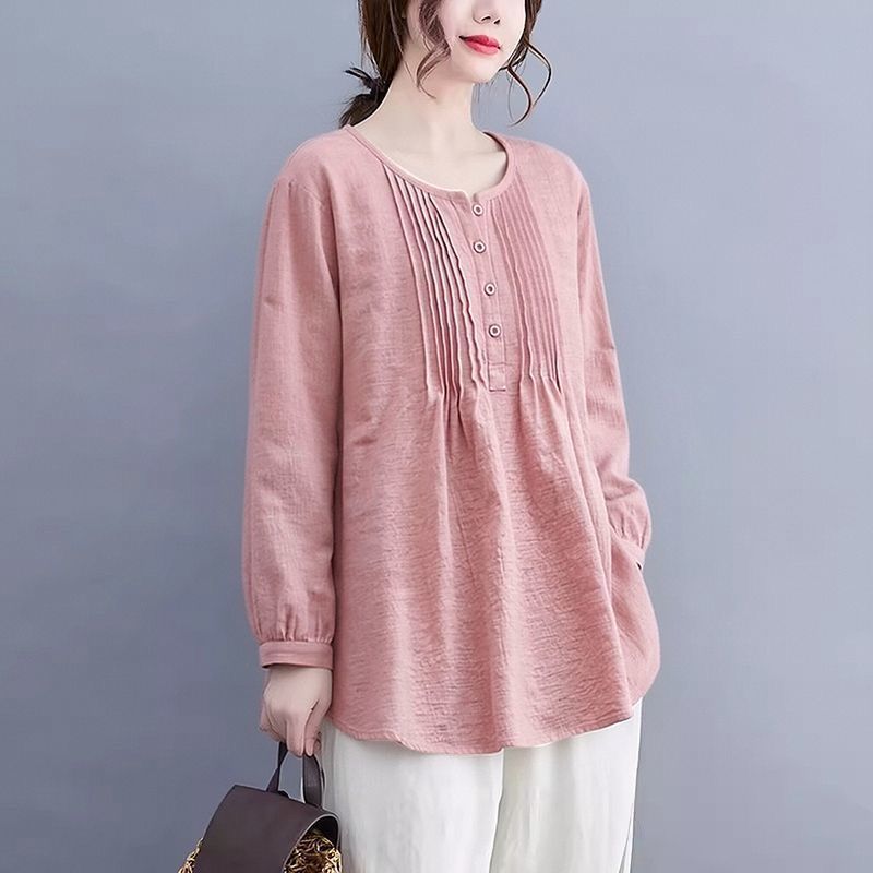 2026春夏爆款长袖衬衫宽松款式棉麻女士上衣遮肚子适合微胖宝妈图片