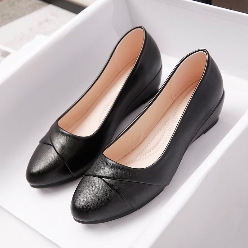 坡跟单鞋女2023l春秋新款软底气质中年妈妈鞋圆头浅口内增高豆豆,女鞋,浅口单鞋,淘宝优惠券,粉丝福利购,淘宝优惠卷