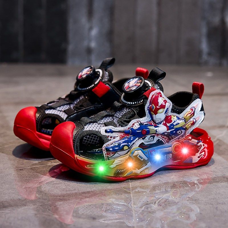 2025年新款夏季机械狼男孩亮灯凉鞋儿童发L光纽扣男童透气运动凉,童鞋/婴儿鞋/亲子鞋,凉鞋,淘宝优惠券,粉丝福利购,淘宝优惠卷