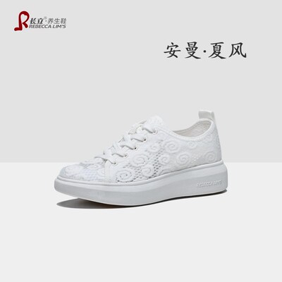 长立养生鞋安曼夏k风厚底小白鞋女夏季网面透气薄款白色运动休闲