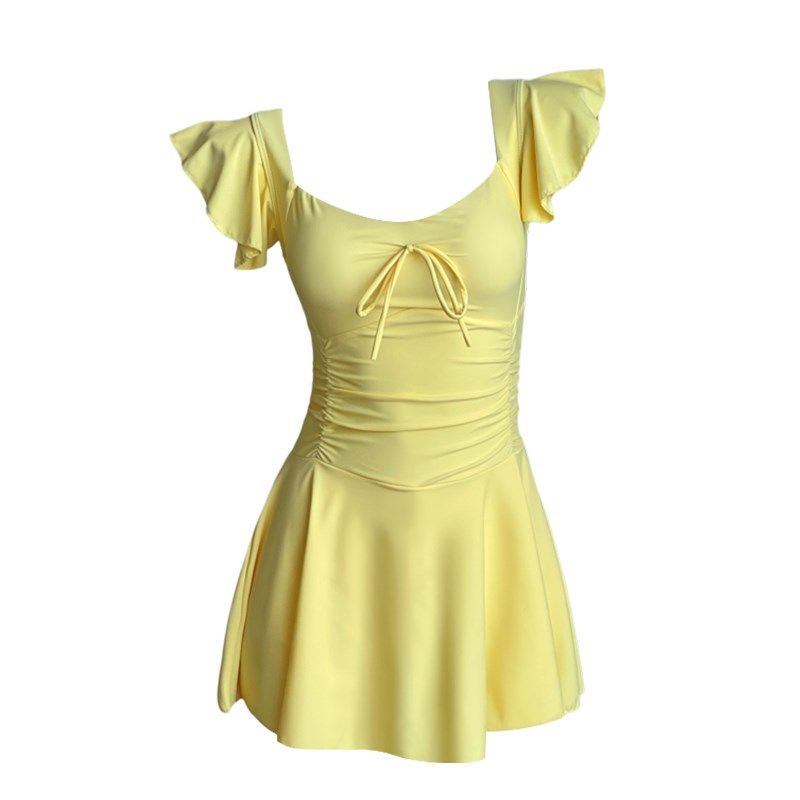 黄色连体泳c衣女2025新款保守遮肉甜欲少女纯欲风泡温泉显瘦游泳,运动/瑜伽/健身/球迷用品,连体泳衣,淘宝优惠券,粉丝福利购,淘宝优惠卷