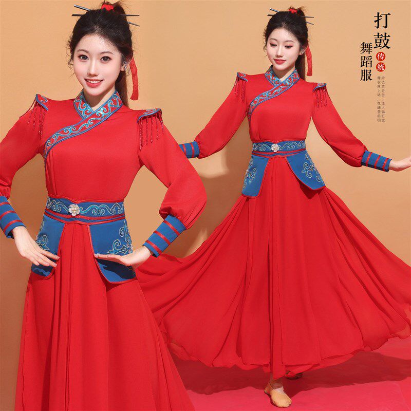 新款打鼓服秧歌服锣鼓队服装接亲B团队服装广场舞套装腰鼓服民族