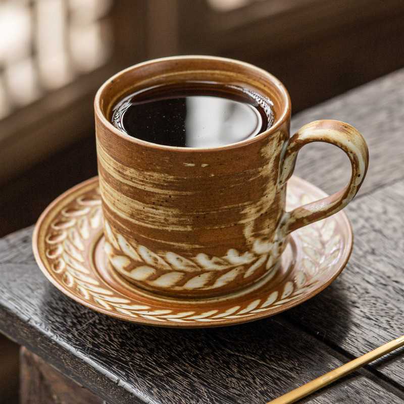 小麦纹咖啡杯碟套装家用复古欧式卡布奇诺拿铁杯子花式咖啡拉花杯