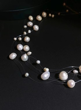 满天星天然淡水珍珠项炼女高级感气质锁骨炼2025新款爆款多层颈炼