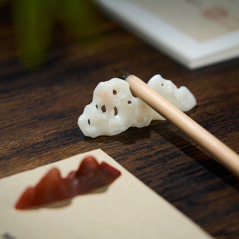 张小凤 仿太湖石笔山笔搁书法毛笔架托天然山形玉石笔托搁笔架笔