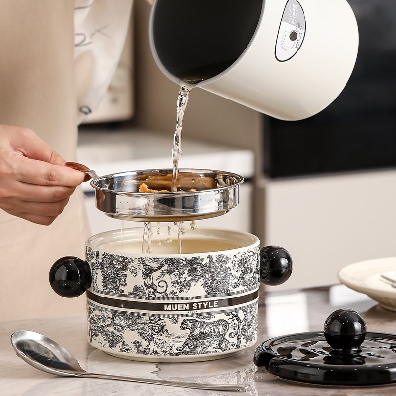 漫时光猪油罐家用陶瓷耐高温带盖辣椒油罐厨房荤油罐子储存罐