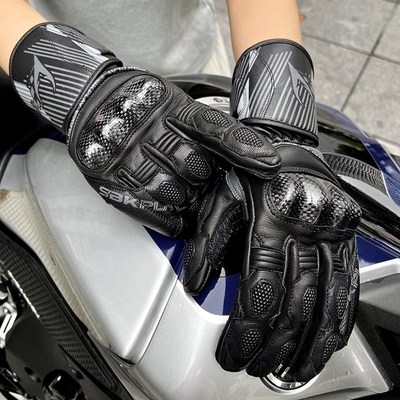 SBK摩托车竞技手套碳纤维长款防护骑士手套机车赛车防摔骑行触屏